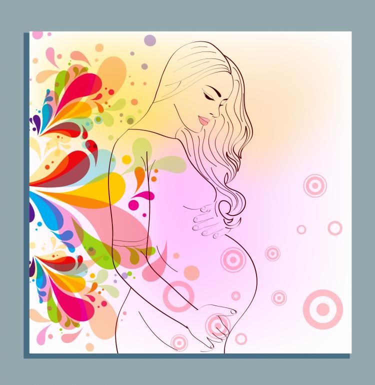 free vector Motherhood background multicolored flowers decoration pregnancy sketch